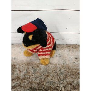 Vintage 1997 Cardinal Labs Plush Dog Wearing Red & Blue Knit Sweater With Flag D